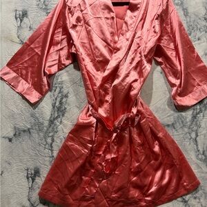 Source Unknown Coral Satin Wrap Robe